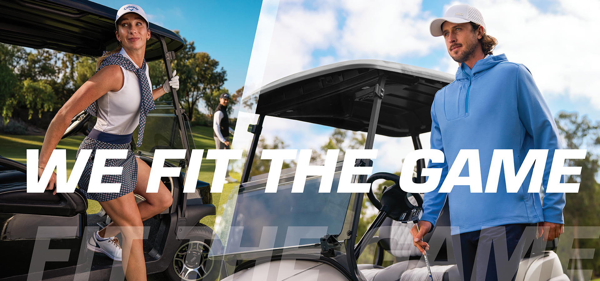 Callaway - We Fit The Game - Man and Woman Golfer getting out of golf cart ready to play